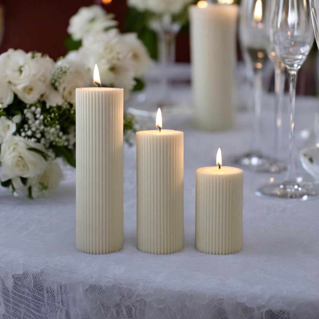 Ribbed Pillar Candle Favours